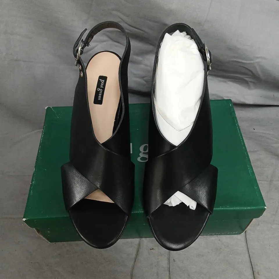 PAUL GREEN BLACK LEATHER OPEN-TOE HEELED SANDALS – UK 6.5