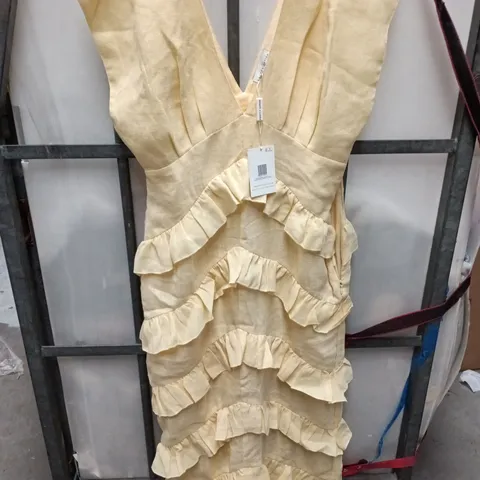 PRETTY LAVISH TAMSIN RUFFLE DRESS - LEMON, UK SIZE 10