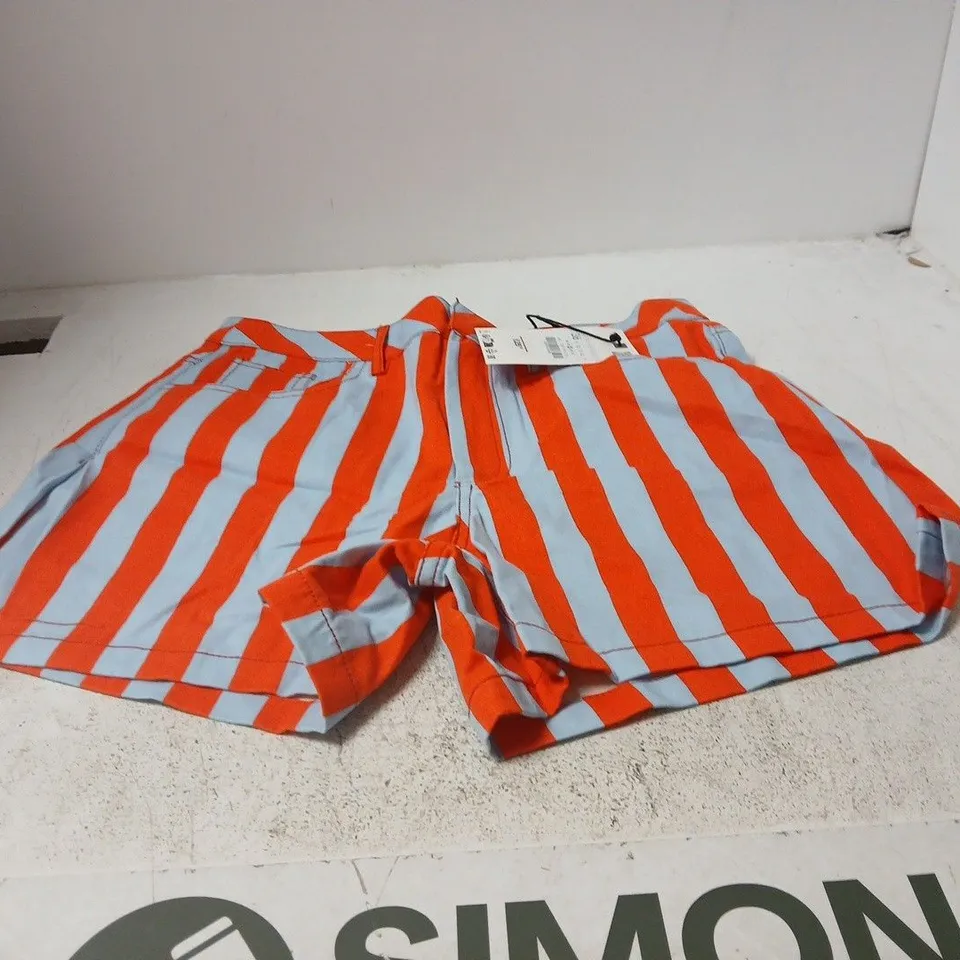 ZARA STRIPED SHORT – ORANGE & LIGHT BLUE, UK 10 (EU 38)