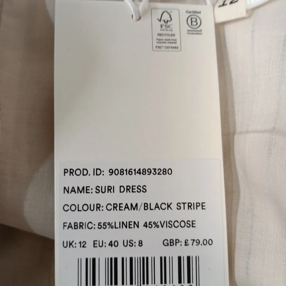 OMNES SURI DRESS – CREAM/BLACK STRIPE – UK 12