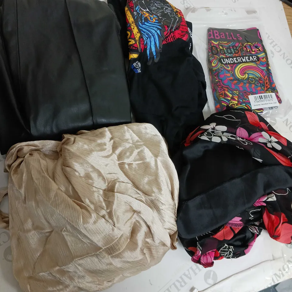 BOX OF APPROXIMATELY 15 CLOTHING ITEMS TO INCLUDE ODDBALLS, ZARA DRESS, BOOHOO PANTS ETC