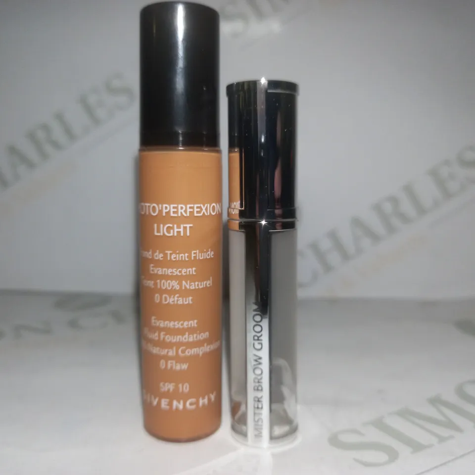 BOX OF APPROX 12 ASSORTED GIVENCHY TESTER PRODUCTS TO INCLUDE PHOTO'PERFEXION LIGHT FLUID FOUNDATION #8 LIGHT AMBER & UNIVERSAL BROW SETTER #TRANSPARENT 