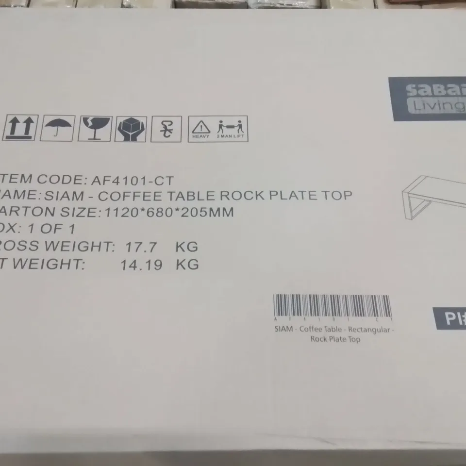 BOXED SIAM RECTANGULAR COFFEE TABLE ROCK PLATE TOP