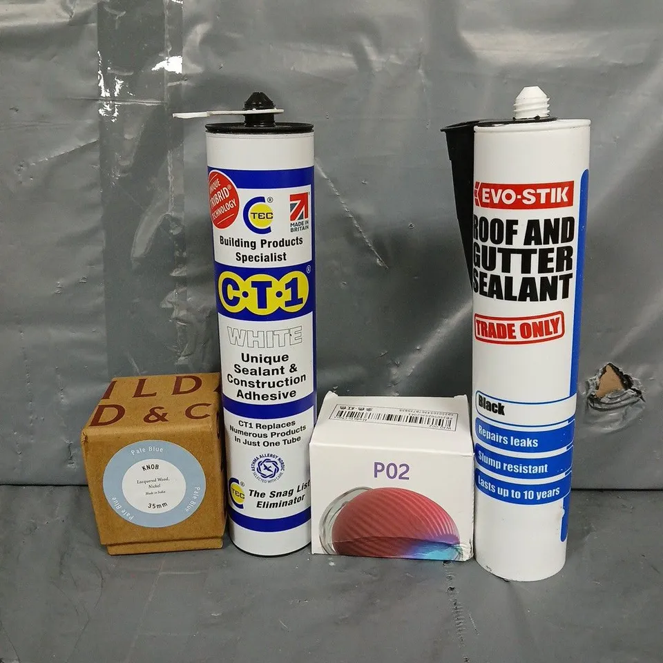 APPROXIMATELY 10 ASSORTED ITEMS TO INCLUDE - P02 CAT BALL , CT1 ADHESIVE , PALE BLUE KNOB LACQUERED WOOD ETC