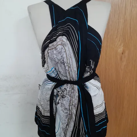 REISS FAITH JEWEL PRINT HALTERNECK STYLE TOP IN BLACK SIZE 14