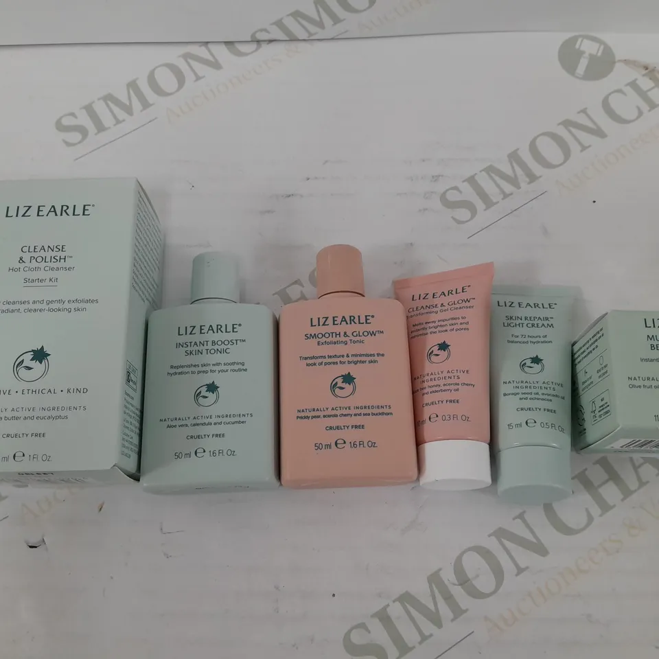 LIZ EARLE BEAUTY SET TO INCLUDE BEAUTY BALM, SKIN REPAIR CREAM, SMOOTH & GLOW TONIC, CLEANSE&POLISH CLEANSER, AND INSTANT BOOST SKIN TONIC 