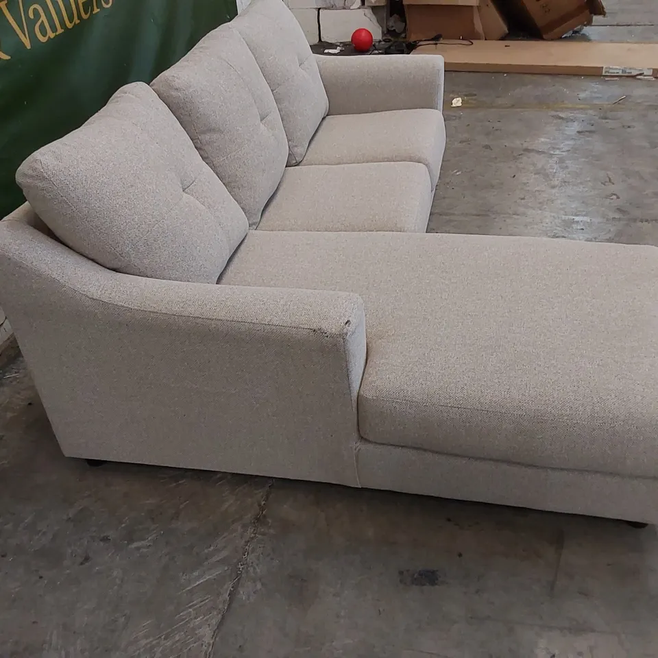 DESIGNER OATMEAL FABRIC UPHOLSTERED CHAISE SOFA 