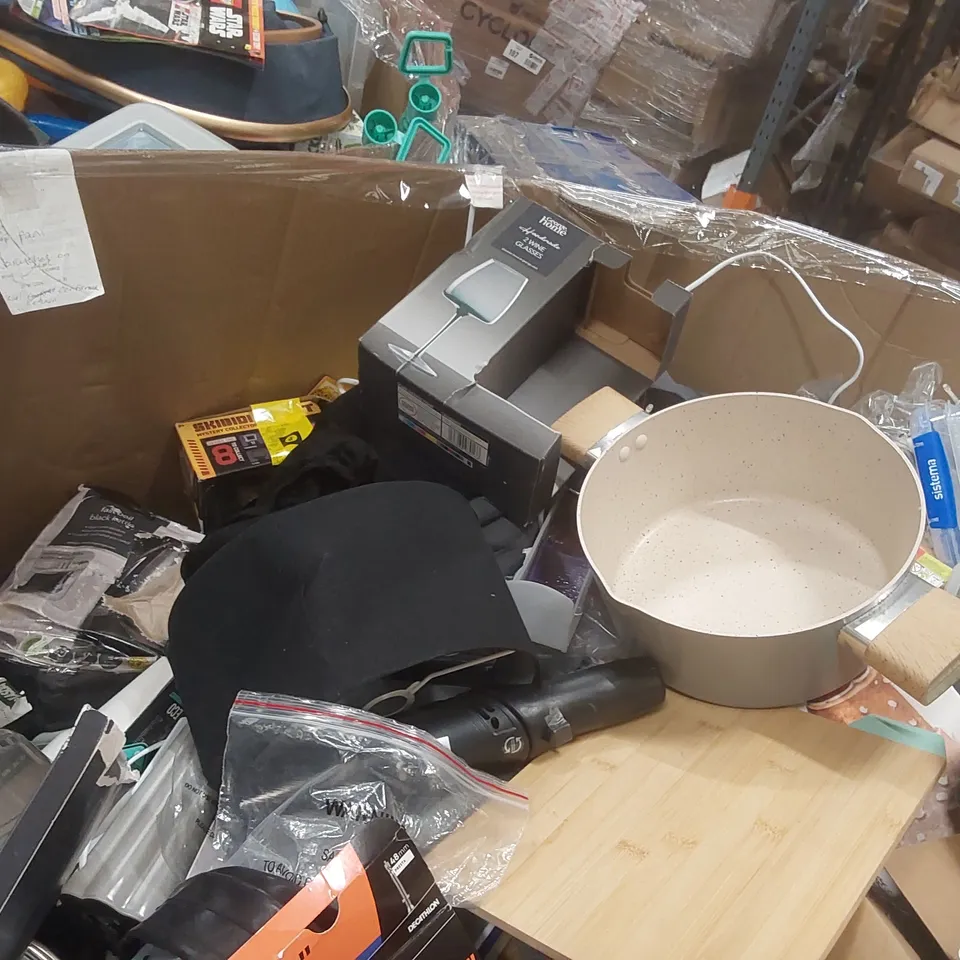 PALLET CONTAINING A VERY LARGE QUANTITY OF ASSORTED ITEMS INCLUDING: DINNERWARE, WINE GLASS, CHILDREN'S TOY, SPRAY MOP, PANS ECT