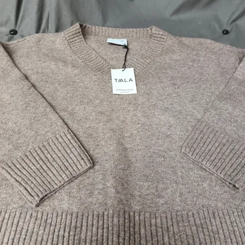 TALA V-NECK KNITTED JUMPER – OAT MARL, UK SMALL
