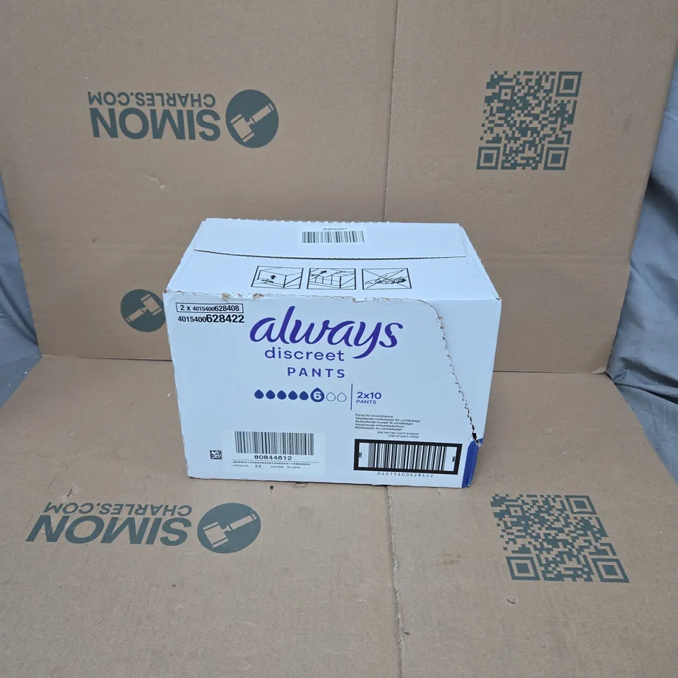 ALWAYS DISCREET 2 X 10 PACK PANTS FOR INCONTINENCE BOXED