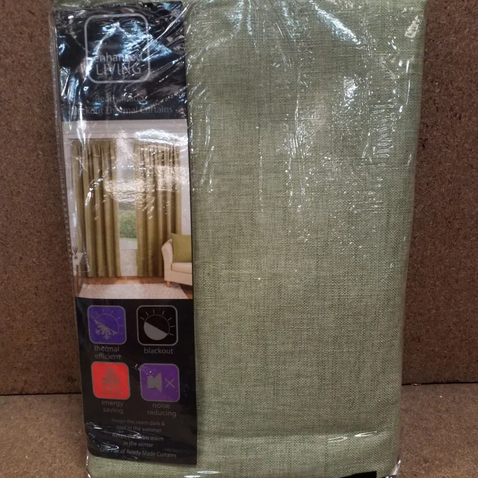 BRAND NEW ENHANCED LIVING ESSENSE 117×83CM BLACKOUT THERMAL CURTAINS - GREEN
