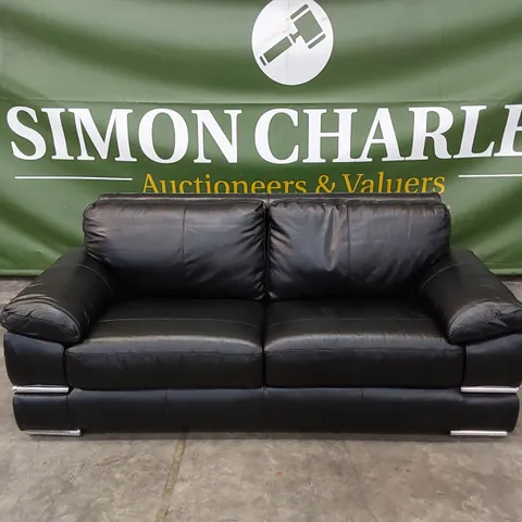 QUALITY DESIGNER 3 SEATER LEATHER SOFA - BLACK
