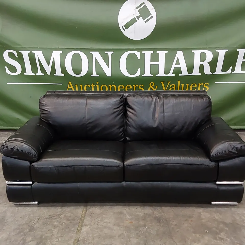 QUALITY DESIGNER 3 SEATER LEATHER SOFA - BLACK
