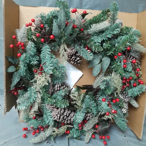 DESIGNER PRE-LIT RED BERRY CHRISTMAS WREATH - 80 CM