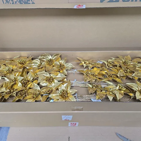 BOX OF APPROXIMATELY 12 GISELA GRAHAM GOLD FAUX FLOWER ARRANGEMENTS
