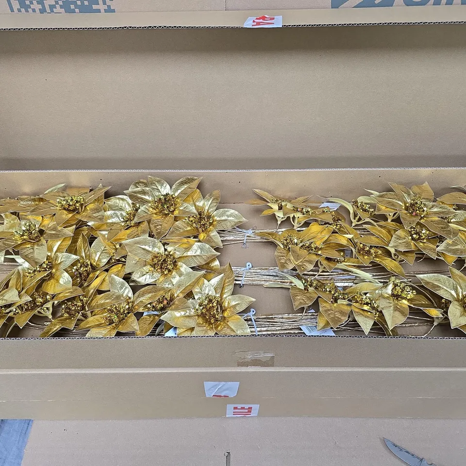 BOX OF APPROXIMATELY 12 GISELA GRAHAM GOLD FAUX FLOWER ARRANGEMENTS