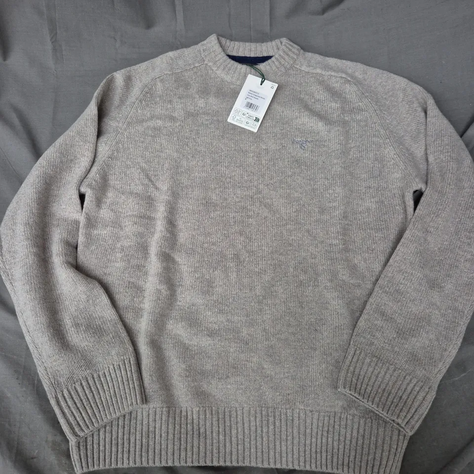 BARBOUR GRANGETOWN MERINO CREW NECK SWEATER IN LIGHT GREY - MEDIUM