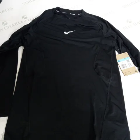 NIKE PRO BLACK LONG SLEEVE T-SHIRT - KIDS MEDIUM