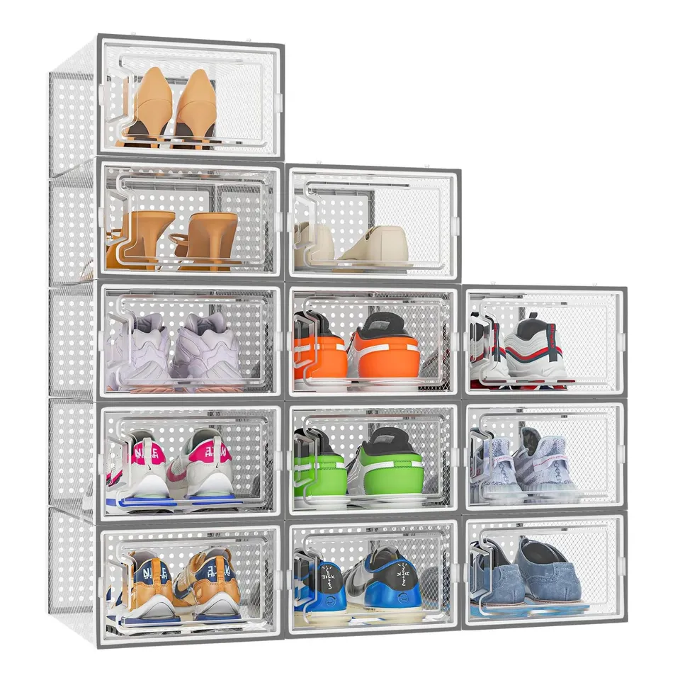BOXED NEO GREY 12 PCS TRANSPARENT LARGE SHOE STORAGE BOXES