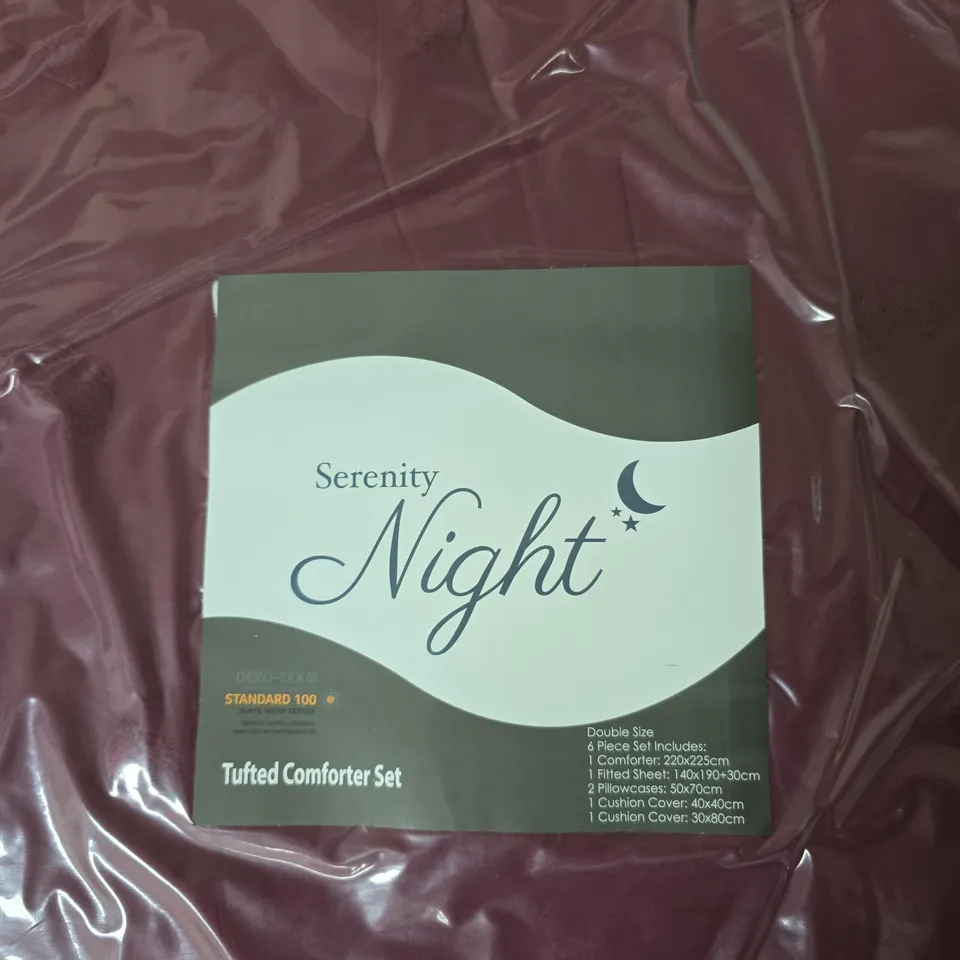 SERENITY NIGHT TUFTED COMFORTER SET – DOUBLE SIZE, BURGUNDY (6 PIECE)
