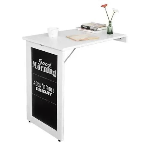 BOXED SOBUY FWT20-W, FOLDING WALL-MOUNTED DROP-LEAF TABLE, DINING TABLE DESK WITH BLACKBOARD, WHITE