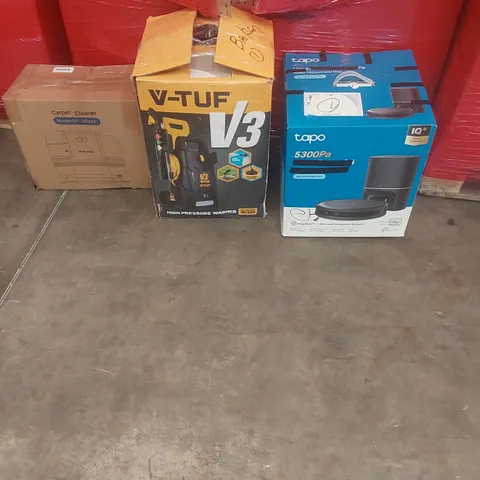 PALLET OF ASSORTED PRODUCTS AND ITEMS TO INCLUDE: CARPET CLEANER,HIGH PRESSURE WASHER,NAVIGATION SYSTEM.