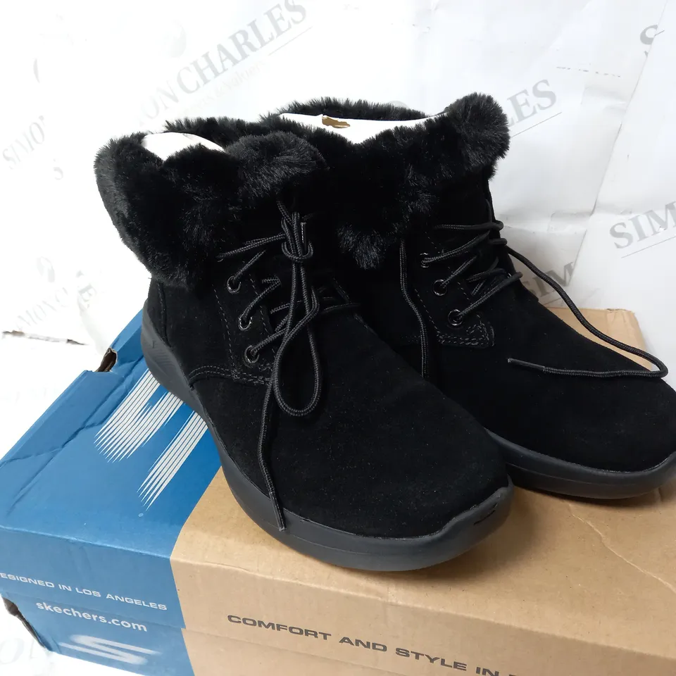 SKECHERS GO WALK STABILITY SUEDE BOOTS, BLACK - SIZE 4.5