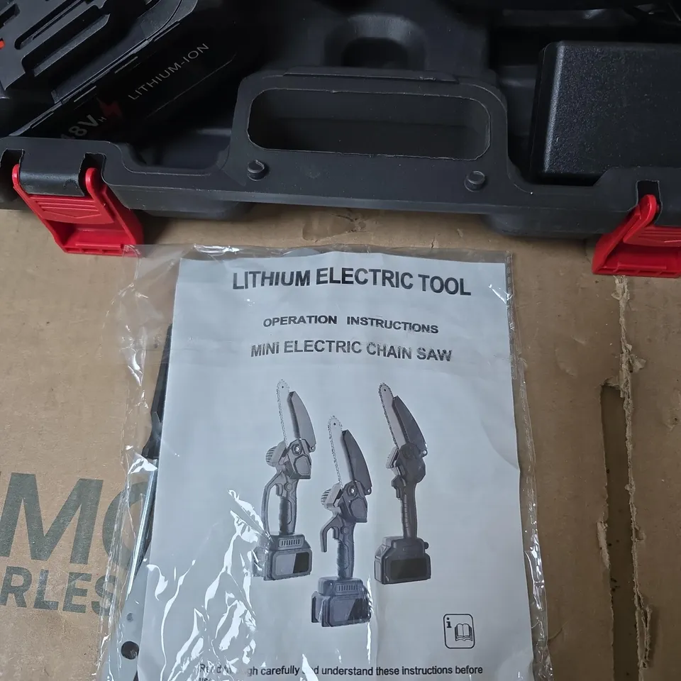 MINI ELECTRIC CHAIN SAW WITH LITHIUM-ION BATTERY – CASE INCLUDED