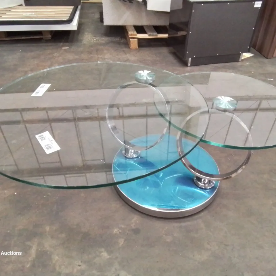 QUALITY DESIGNER CIRCULAR SPINNING GLASS SIDE TABLE WITH CHROME STAND