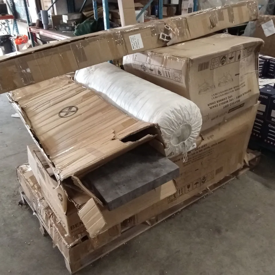 PALLET OF ASSORTED INCOMPLETE FURNITURE PARTS AND PIECES