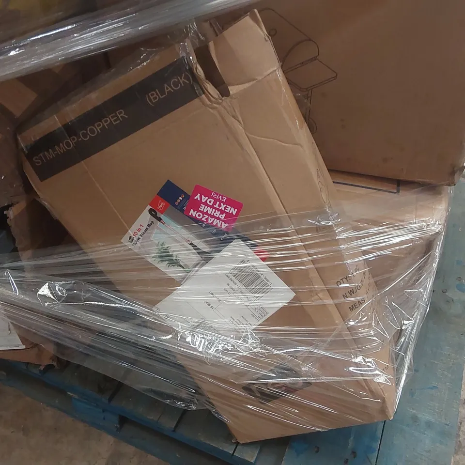 PALLET CONTAINING A LARGE QUANTITY OF ASSORTED NEO ITEMS INCLUDING: SUN LOUNGER, STEAM MOP, TUBE TENTS, BBQ ECT