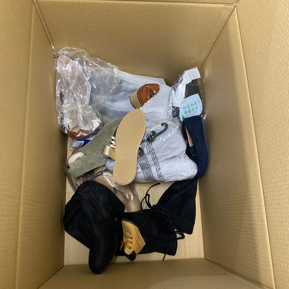 BOX OF 19 ASSORTED FOOTWEAR ITEMS TO INCLUDE: LILLEY, PAVERS, KIDS TIMBERLANDS ETC