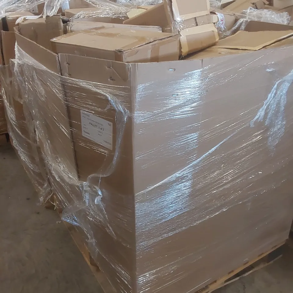 PALLET CONTAINING A VERY LARGE QUANTITY OF ASSORTED DESIGNER LIGHTING PRODUCTS INCLUDING: CRUS CHANDELIER, ELEMENTS FLOOR LAMP, EVELYN TABLE LAMP, JAKOP FLOOR LAMP ECT