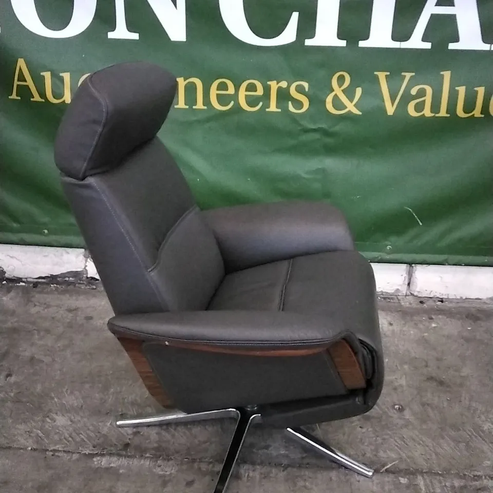 QUALITY BRITISH DESIGNED & MANUFACTURED G PLAN VARDE POWER RECLINER SWIVEL CHAIR CAMBRIDGE SLATE LEATHER
