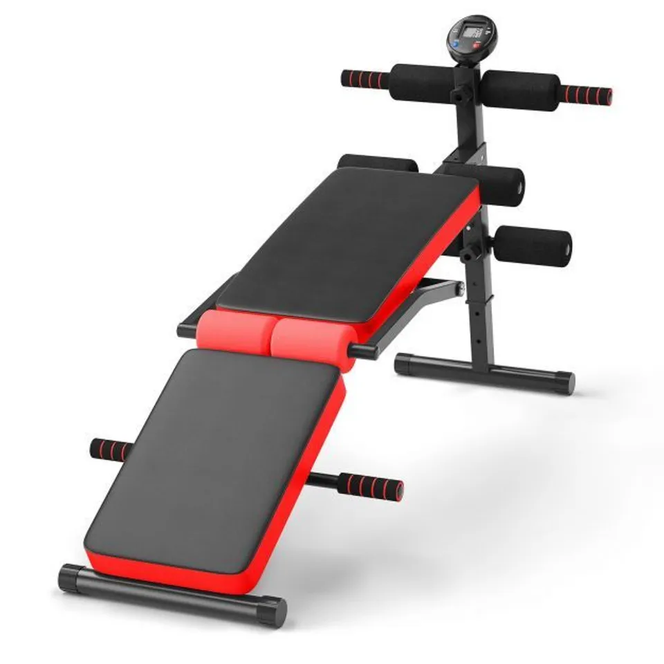 BOXED COSTWAY MULTI WORKOUT WEIGHT BENCH, FOLDABLE, ADJUSTABLE WITH LCD - RED