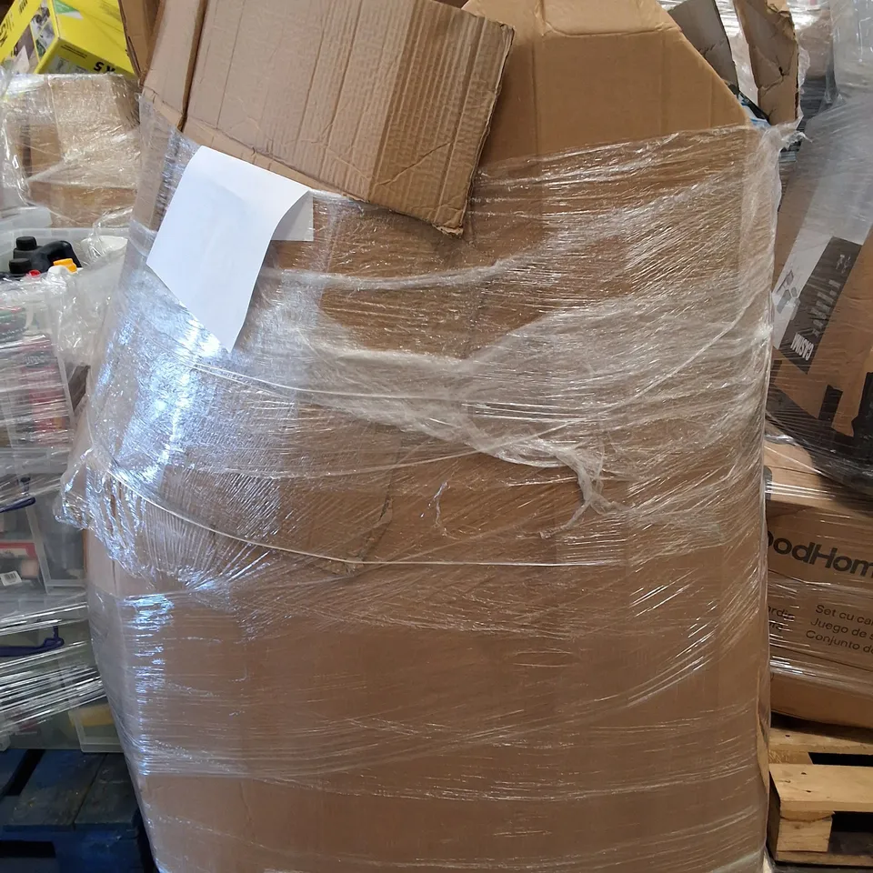 PALLET CONTAINING ASSORTED PRODUCTS INCLUDING WICKER BASKET, ZEN FEET FOOT MASSAGER, SCRUB BUDDI XL ELECTRIC SPIN SCRUB BRUSH & TABLE LAMPS