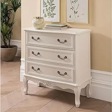 BRAND NEW HOMESDIRECT365 ETIENNE WHITE 3 DRAWER ANTIQUE FRENCH STYLE CHEST OF DRAWERS