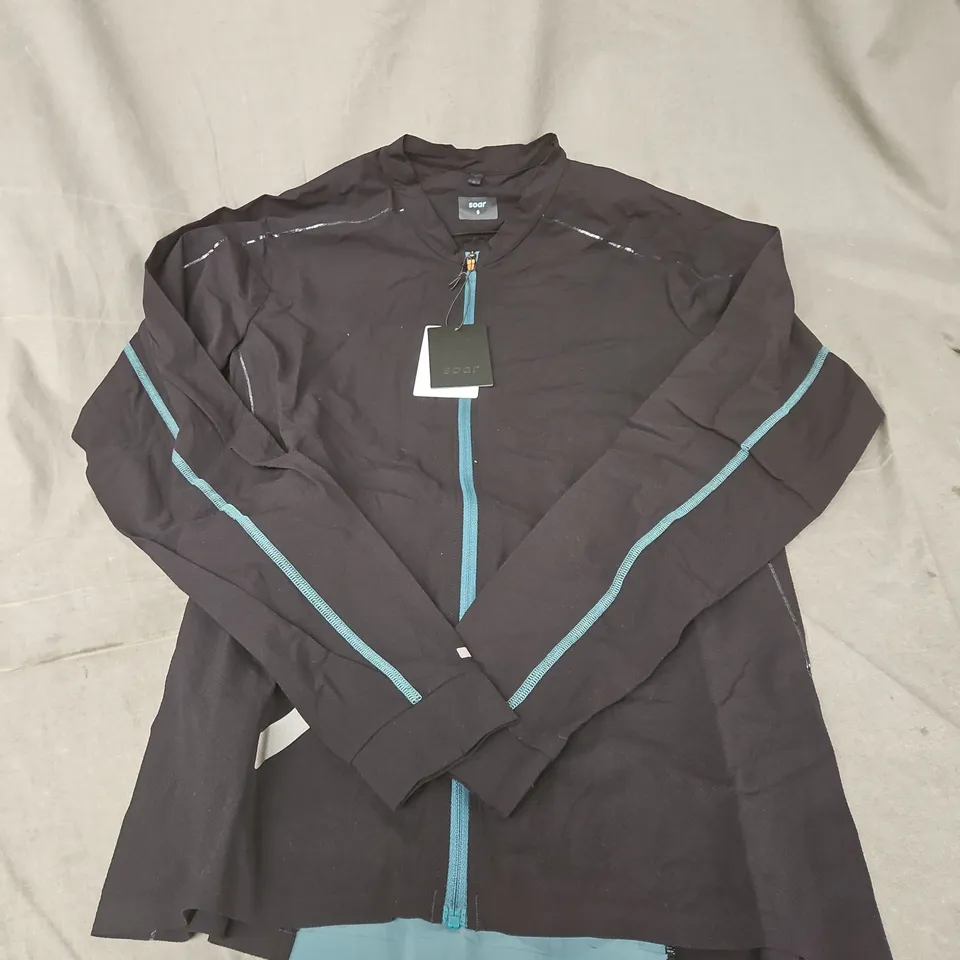 SOAR RUNNING MEN'S TEMPO TOP – BLACK WITH TEAL ZIP, SIZE S