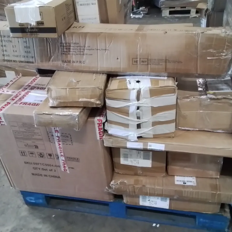 PALLET CONTAINING VARIOUS ASSORTED BOXED ITEMS TO INCLUDE: CORDLESS ANGLE GRINDER, CORDLESS DRILL, JUICER, PICNIC SET AND LOTS MORE UNMARKED BOXED ITEMS 
