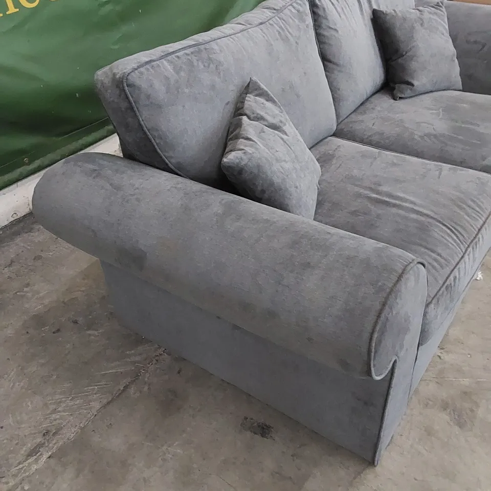 DESIGNER CHARCOAL FABRIC UPHOLSTERED SOFA WITH CUSHIONS 