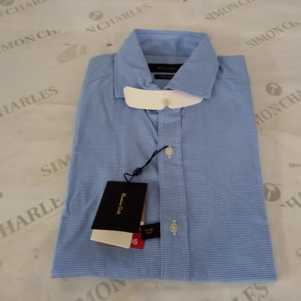 MASSIMO DUTTI DOT DESIGN SLIM FIT SHIRT IN BLUE/WHITE - MEDIUM