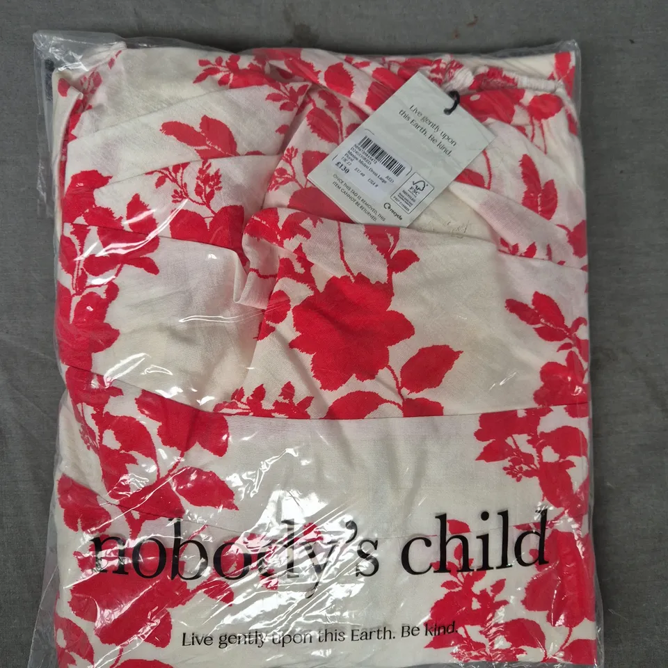 NOBODY'S CHILD MAXINE MIDAXI DRESS IN CREAM/RED FLORAL UK SIZE 12