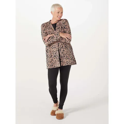 CAROLE HOCHMAN 3 PIECE LOUNGEWEAR GREY CHEETAH/CHARCOAL SIZE L