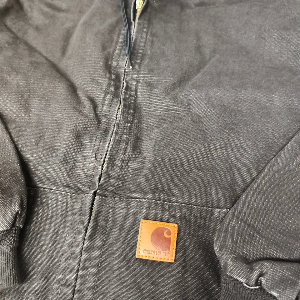 CARHARTT HOODED CANVAS JACKET – DARK BROWN/BLACK - SIZE UNSPECIFIED