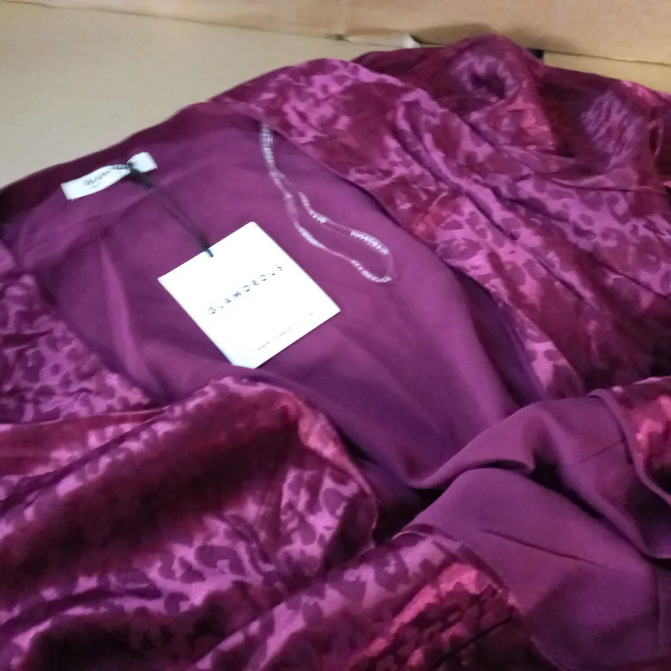 GLAMPROUS WRAP DETAIL LADIES DRESS IN WINE JACQUARD - UK 12