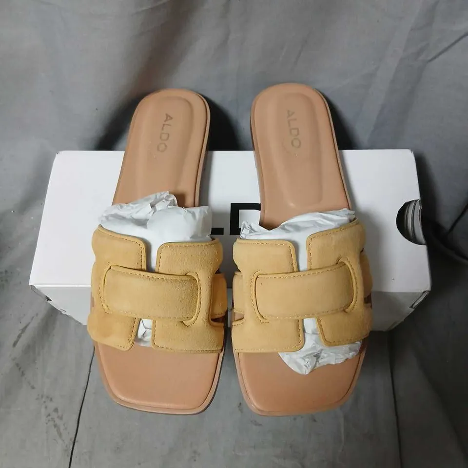 ALDO WOMEN’S SANDALS ELENY-750, TAN SUEDE, UK 4 (EU 37) – BOXED