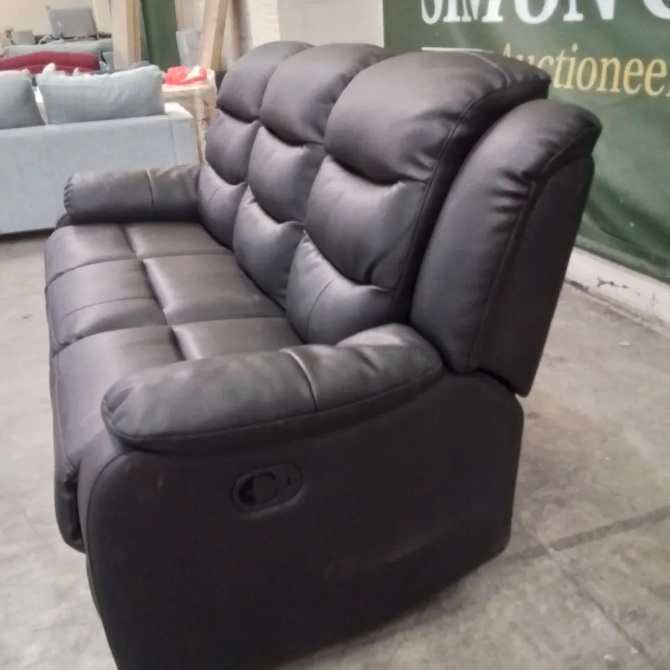 QUALITY DESIGNER FAUX LEATHER BLACK 3 SEATER MANUAL RECLINING SOFA 