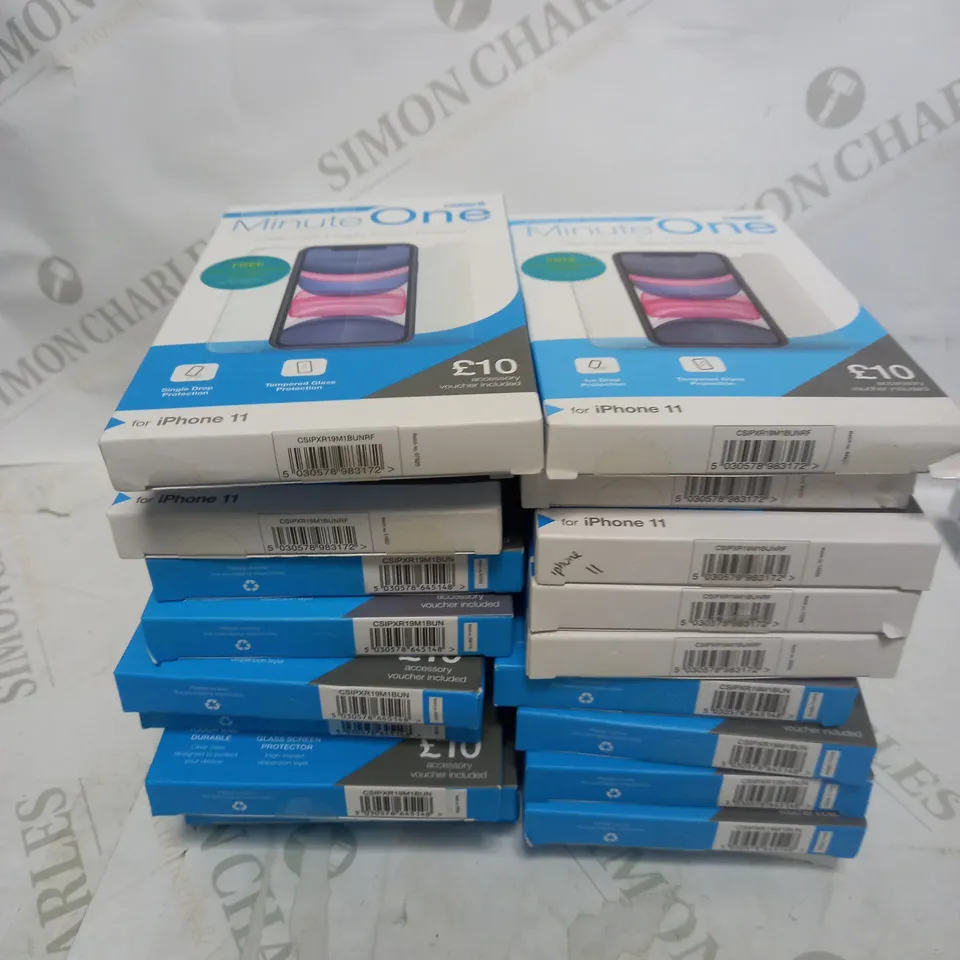 BOX OF 20 MINUTE ONE CLEAR CASE & SCREEN PROTECTOR KITS FOR IPHONE 11