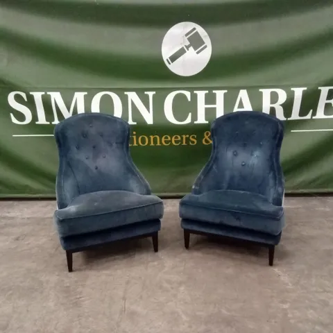SET OF 2 QUALITY DESIGNER WING BACK VELVET CHAIRS