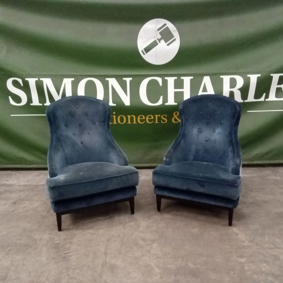 SET OF 2 QUALITY DESIGNER WING BACK VELVET CHAIRS